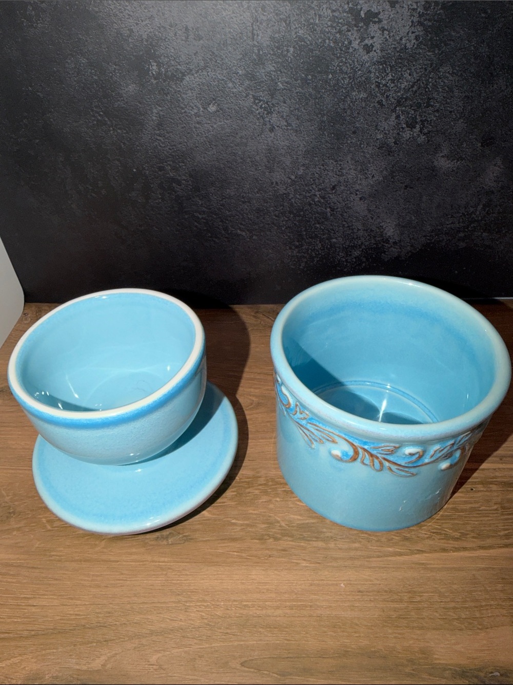 Butter Belle Crock Ceramic Blue Planter Pot and Saucer Set